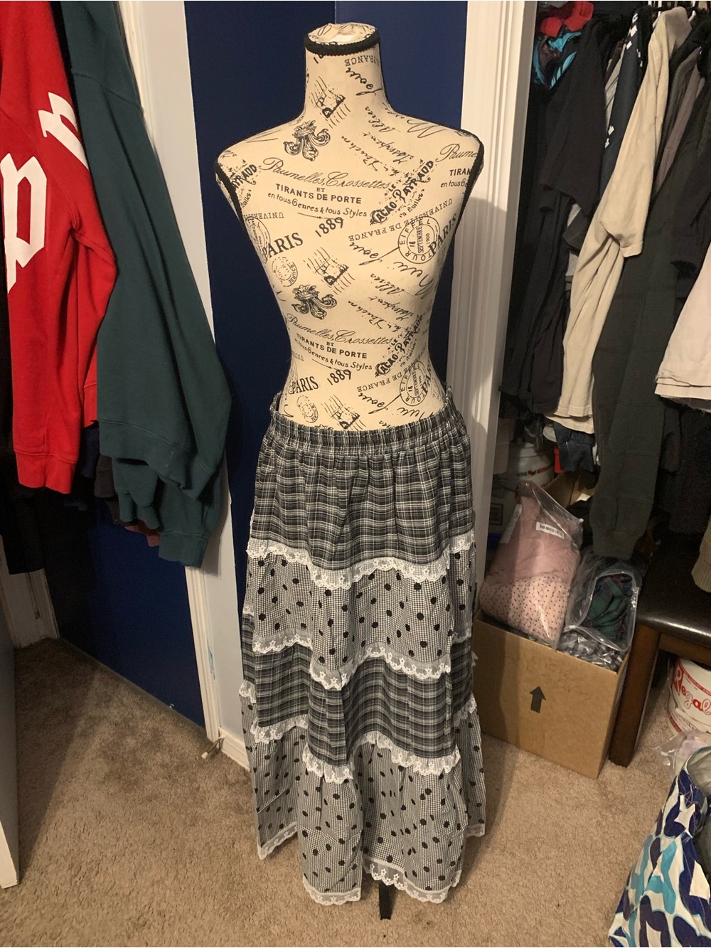 Boho Tiered Maxi Skirt in Black & White